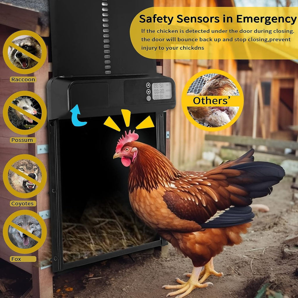 FarmParadise Automatic Chicken Coop Door – Battery Powered, LCD Display, Weatherproof & Safe, 2 Modes (Timer & Manual)